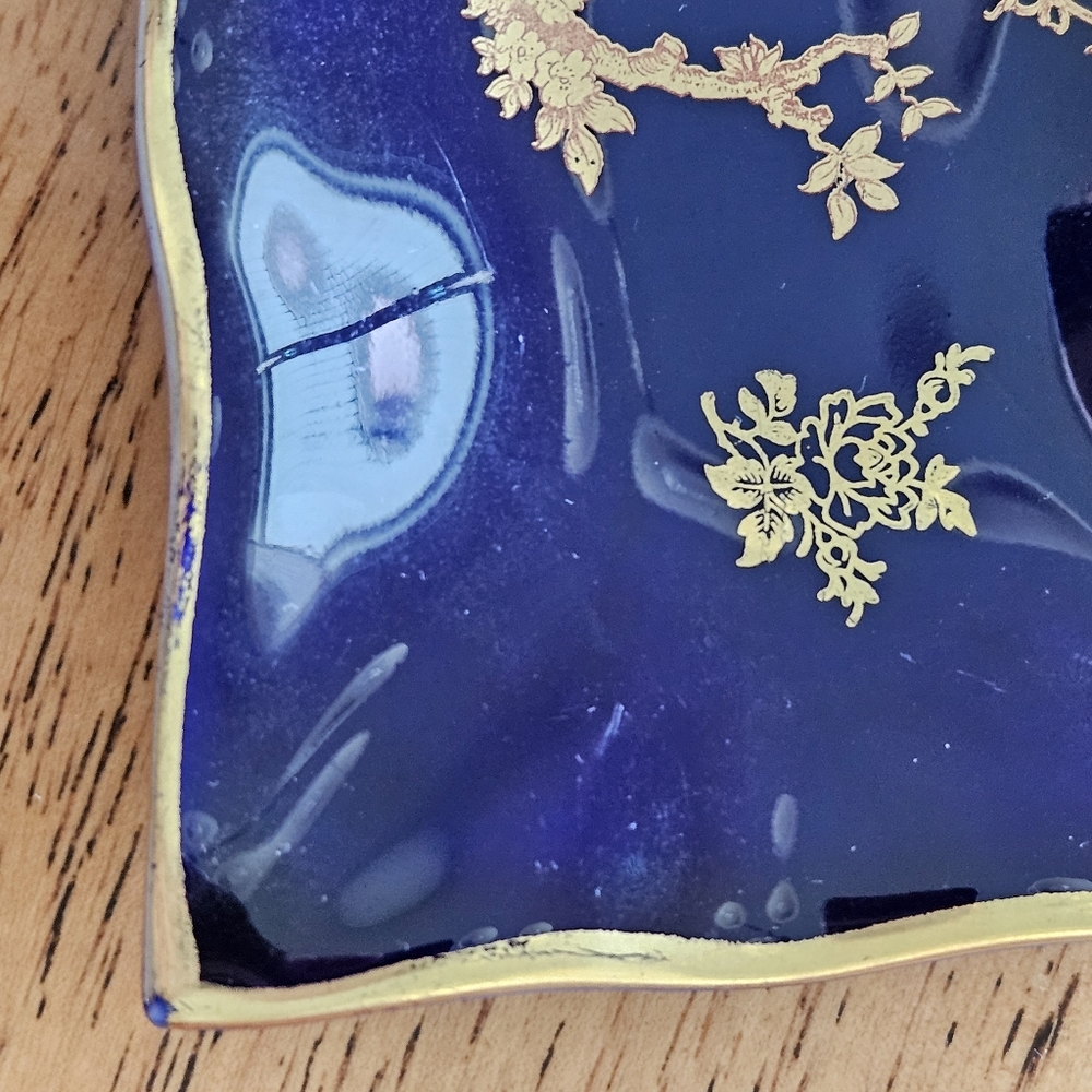 Vintage Jean Feuillade Limoges Porcelain Cobalt Blue Tray - Picture 5 of 7